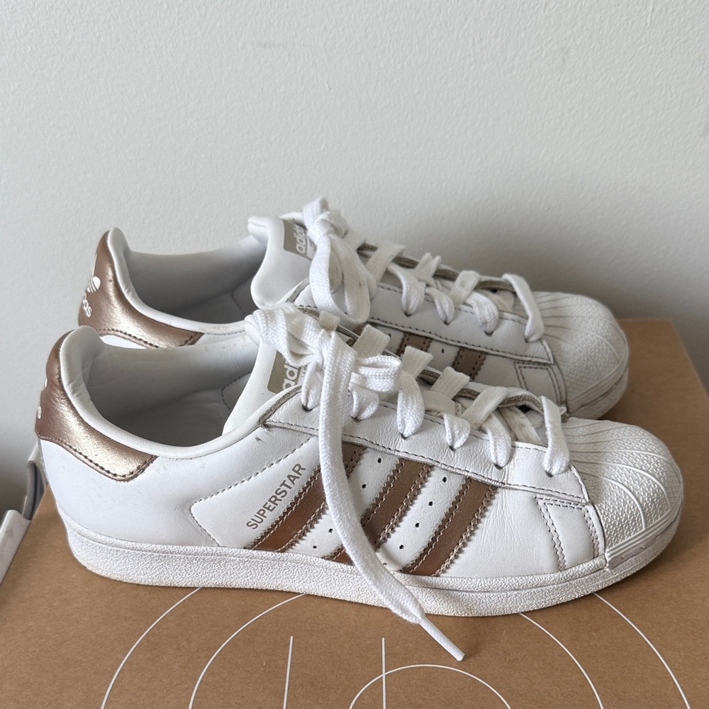 Adidas Superstar White and Bronze Women's Sneakers